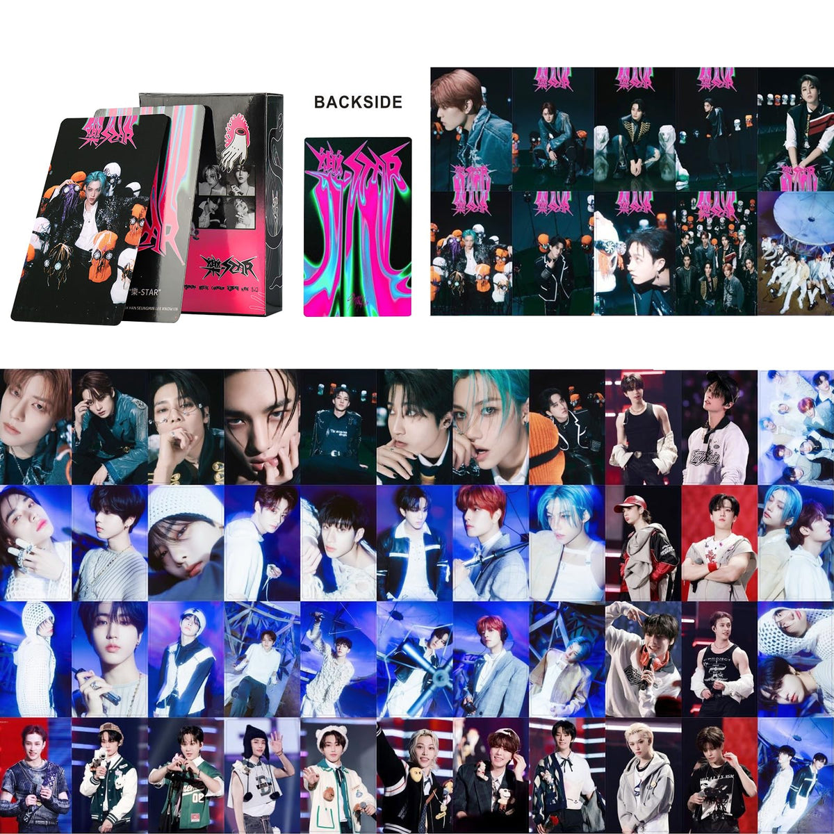 Stray Kids Gifts Set, Including 110 Photocards, 180 Stickers, 1 Drawstring Bag Backpack, 24 Lomo Cards, 3 Design Bracelet, 2 Adhesive Posters, 2 Lanyards, 2 Pins and Keychain SKZ's Fans Merchandise