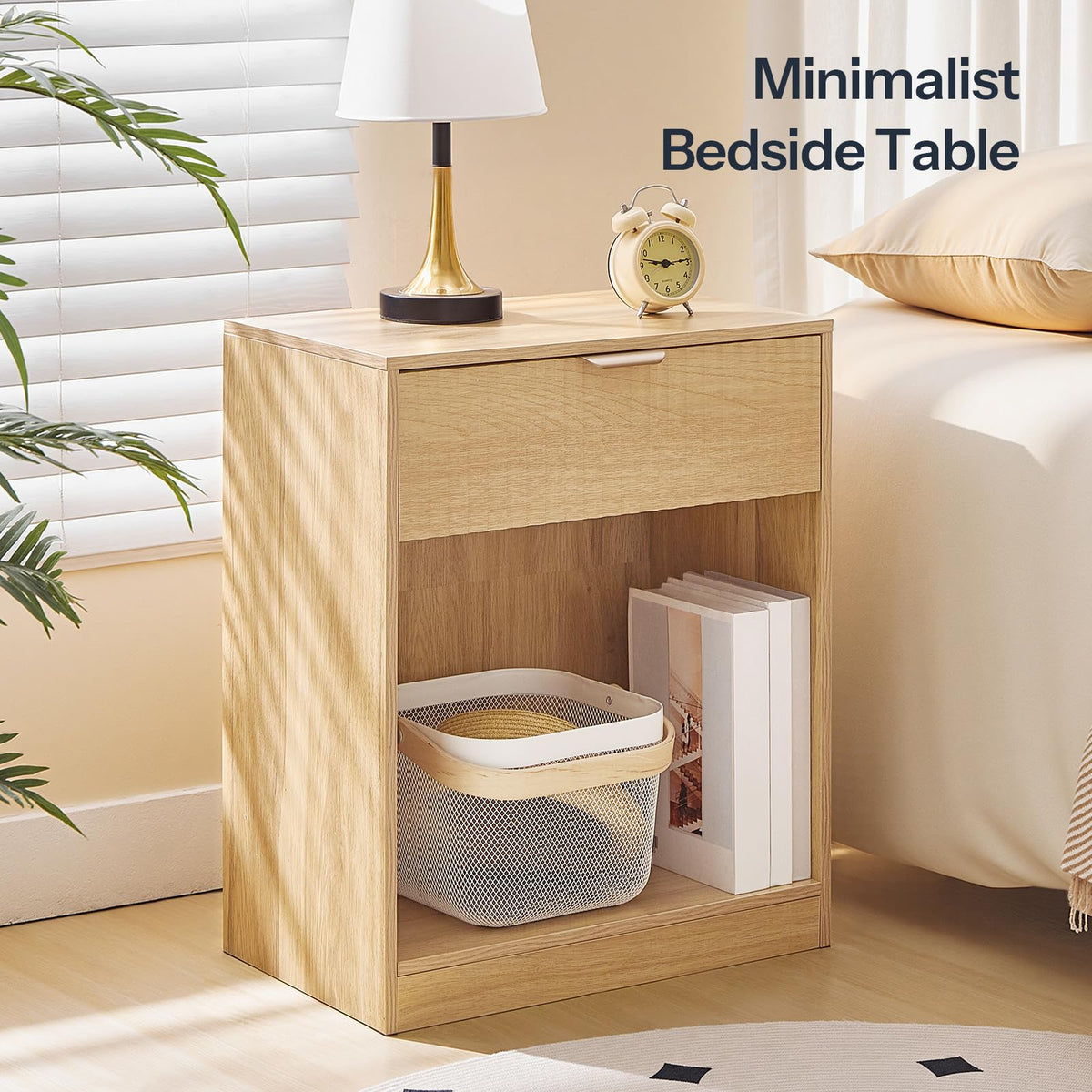 HOOBRO End Table and Nightstand Bundle, Sofa Table for Small Spaces, Modern End Table with 1 Drawer and 1 Open Compartment, DW09BZ01-NL208BZ01