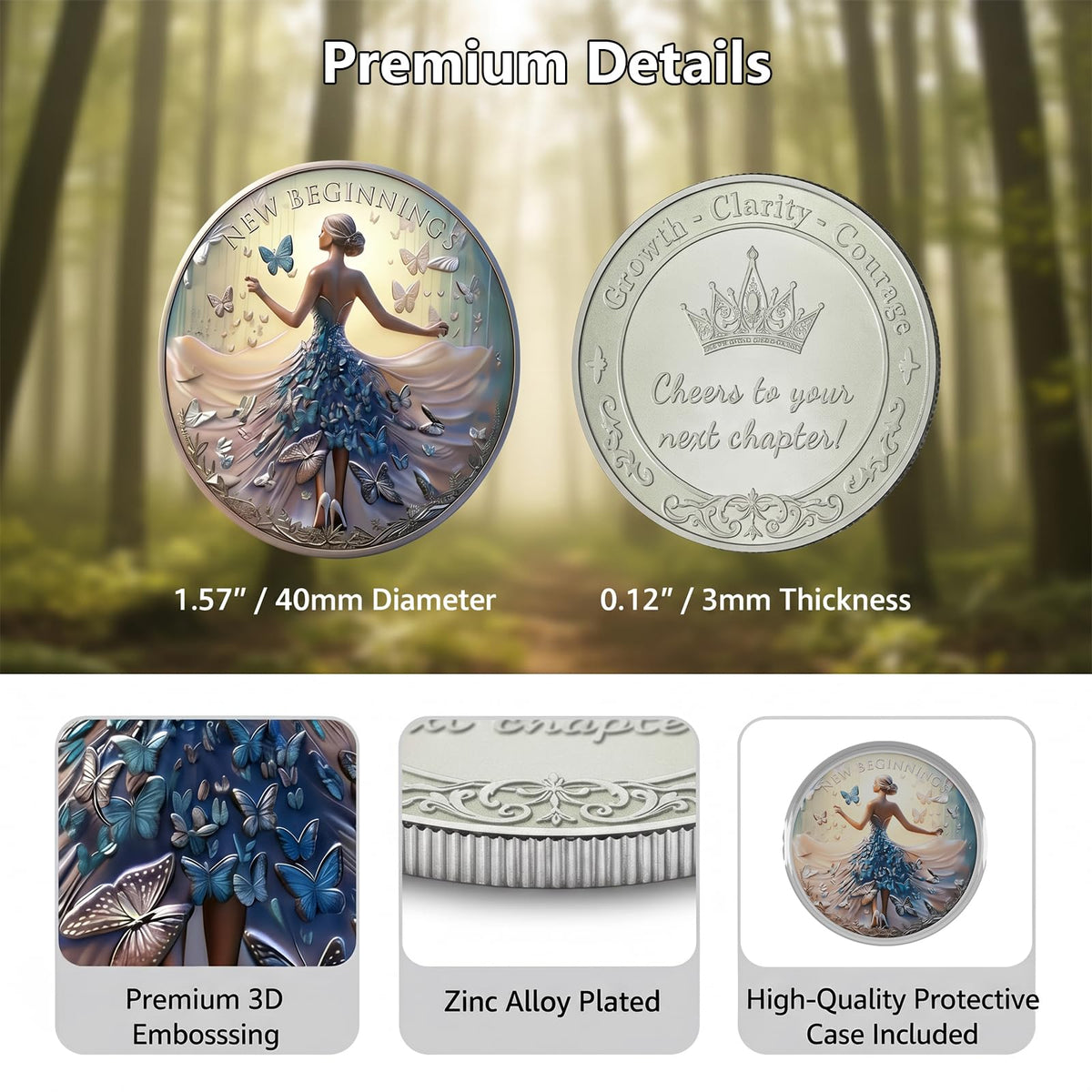 New Beginnings Gifts for Women, 3D Purple Butterfly Coin & Keychain Set, Inspirational Retirement Gift for Coworker, Teacher, Nurse, Boss, Farewell Going Away New Job Keepsake for Resilience & Growth