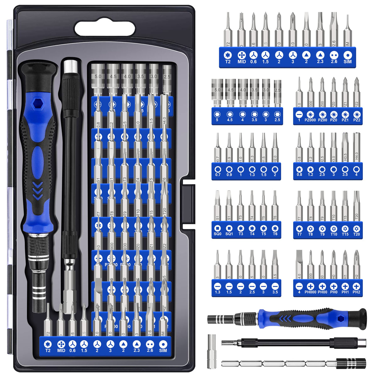 XOOL 62-in-1 Precision Screwdriver Kit, 58 Magnetic Bits, Flexible Shaft & Extension Rod, Electronics Repair Tool for Phone, Laptop, PC, Tablet, Game Console