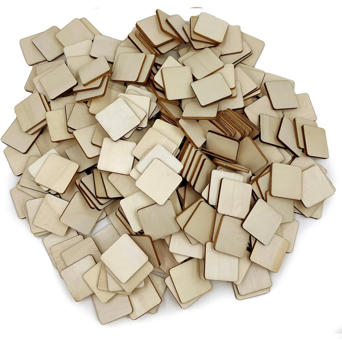 300 Pcs 1 Inch Unfinished Wood Pieces Blank Wood Squares Round Corner for Painting Writing Carving Letter Scrabble DIY (Square 1 x 1 x 0.12 inches)