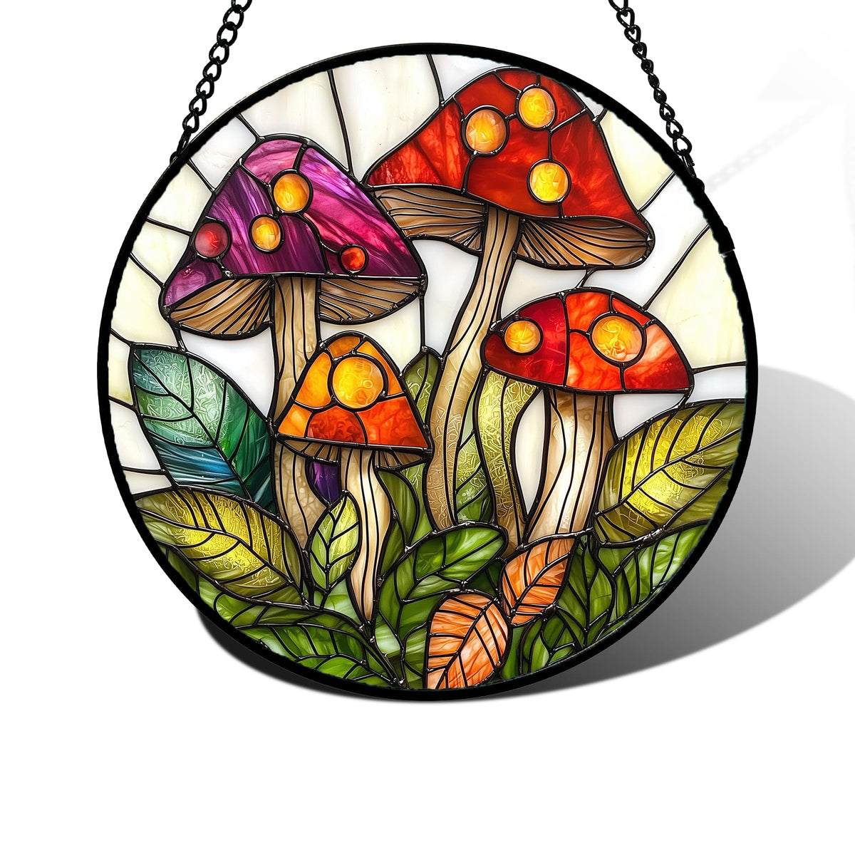 DASTOLL Stained Glass Window Hanging, Mushroom Leaves Suncatcher for Doors Home Sun Catchers Decoration and Christmas, Mother's Day Birthday Gifts for Women, Men, and Mom 6.3 in