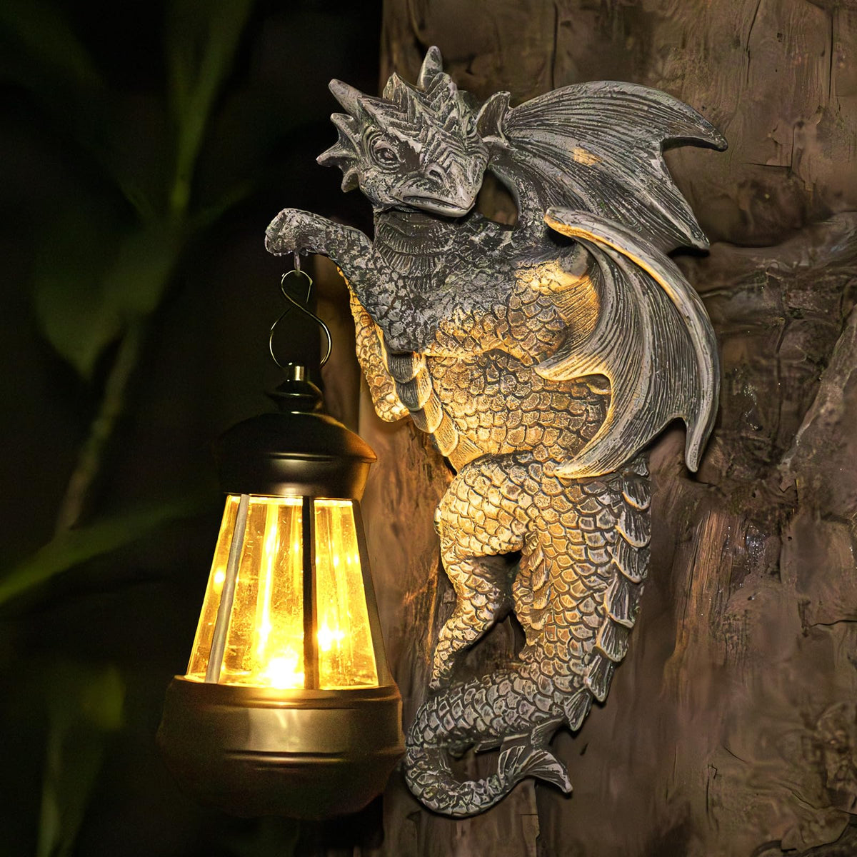 Zqobyr Solar Dragon Statue Outdoor Garden Decor - Medieval Fantasy Yard Art, Whimsical Lawn Ornaments, Unique Decorations Outdoor & Gifts, Weather-Resistant Animal Figurine Gift with Handmade Look