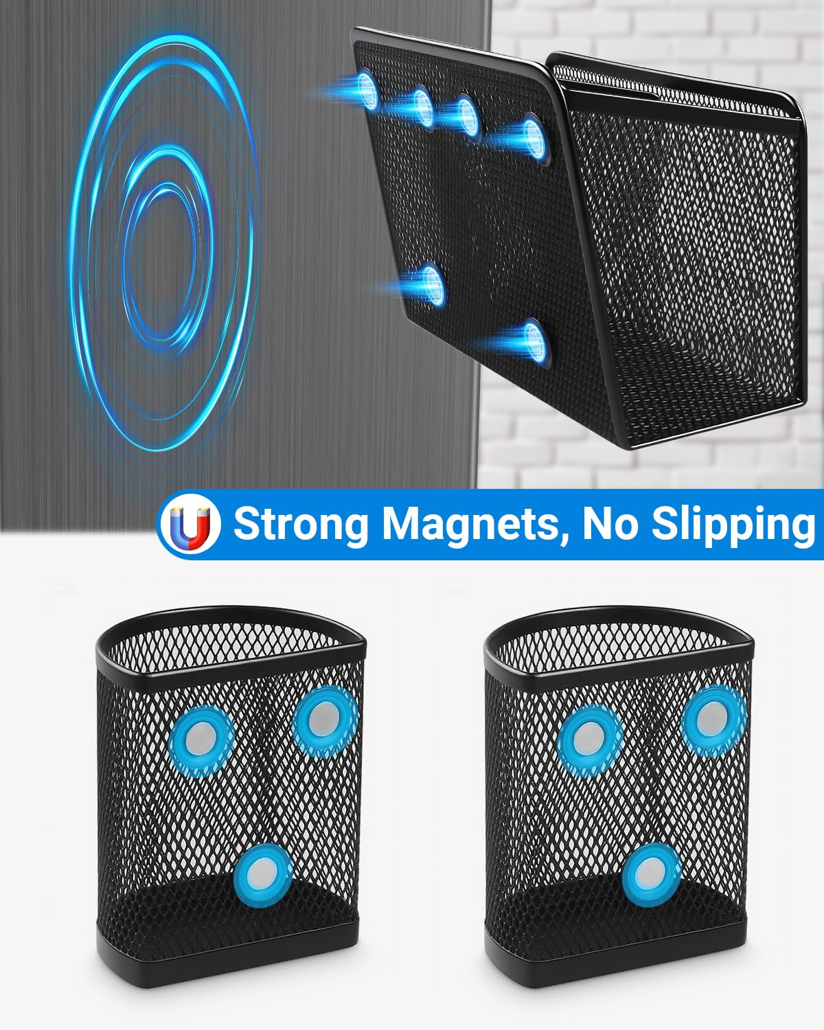 Magnetic Pen Holder, Metal Strong Magnet Pen Cup Magnetic Marker Storage Basket Locker Organizer for Whiteboard Refrigerator Fridge Locker Accessories Classroom Must Haves Teachers School Supplies