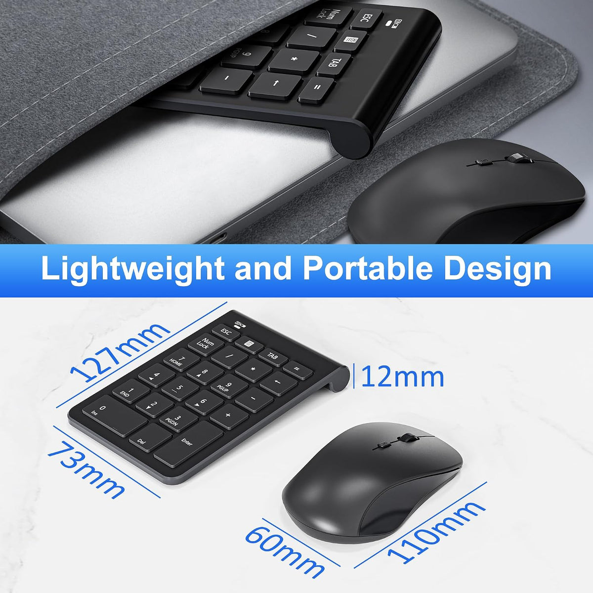 Rytaki 22 3 Set, 2.4GHz Wireless Number Pad and Mouse, Keys USB Keypad and Adjustable DPI Silent Mouse Numeric Pad