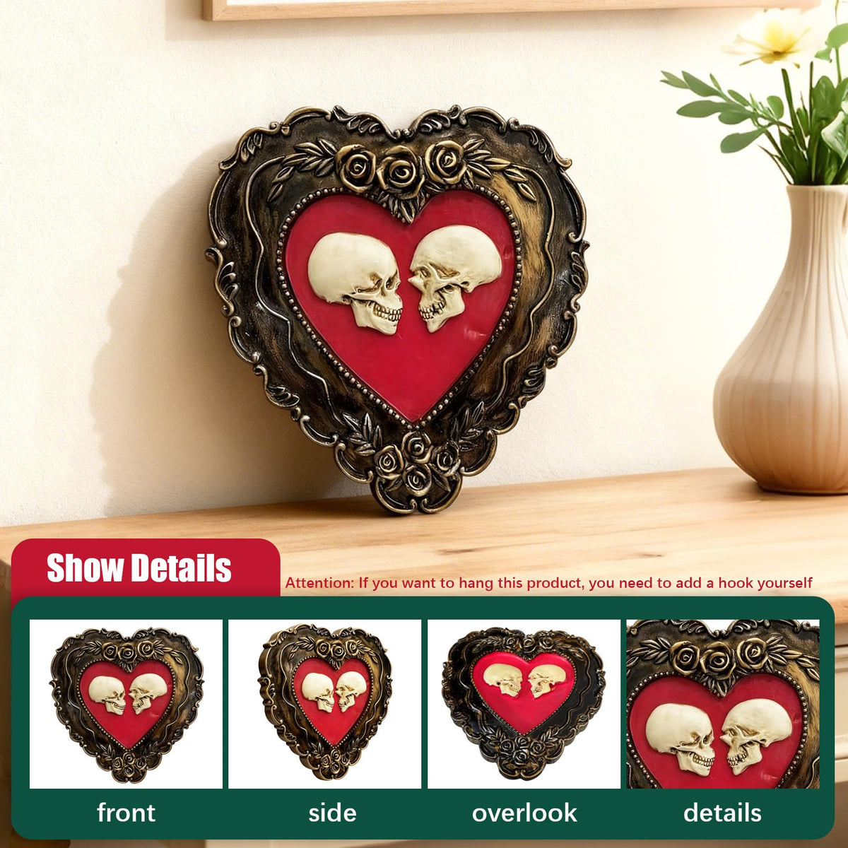 DEYNWAND Skull Heart Resin Sculpture, Unique Dark Heart Shaped Art Decoration for Friends, Colleagues, Loved Ones, Family Gothic Gifts (Skull)