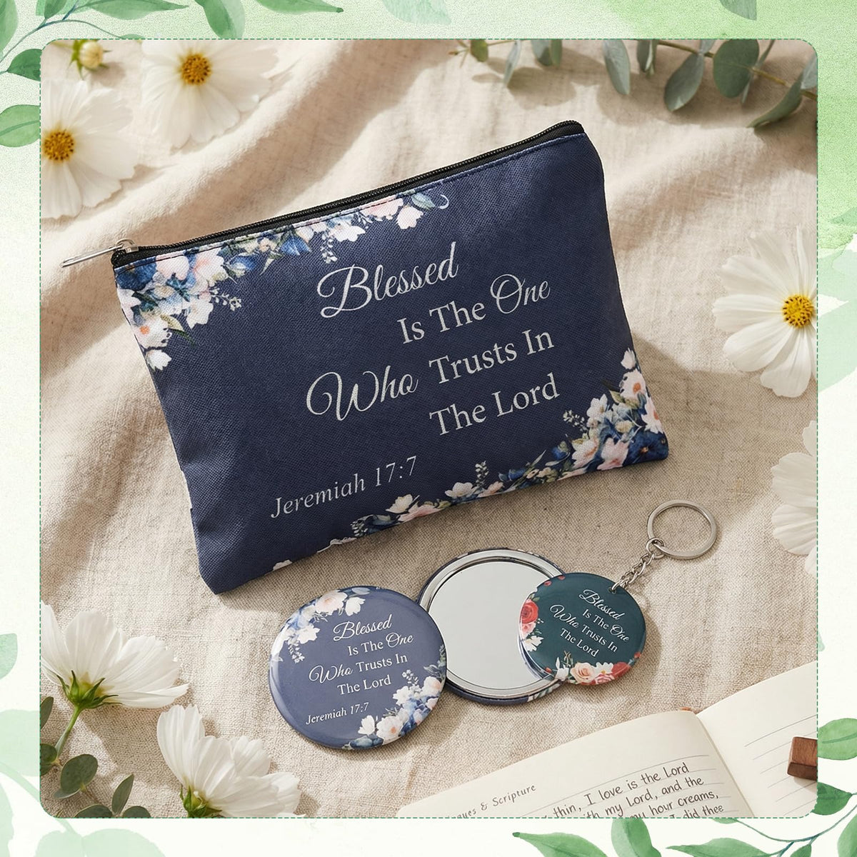 DONQTWAY 60 Pcs Christian Gifts Bulk for Women Christian Gifts Include 20 Bible Verse Canvas Makeup Bags 20 Mini Mirror 20 Bible Inspirational Keychains for Church Women Mother Appreciation Supplies
