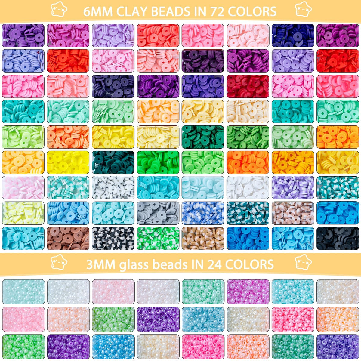 SJZWSD 6-Box Friendship Bracelet Making Kit - 16,000pcs Clay, Seed & Glass Beads Collection, Letter Beads, Charms