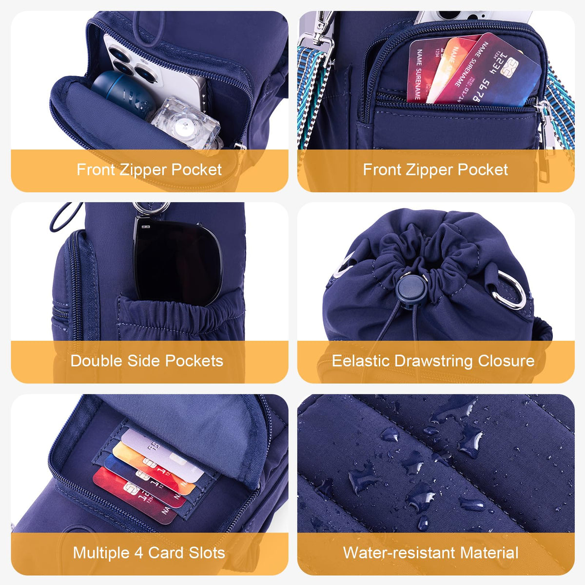 Lexiyat Water Bottle Bag 40 oz Crossbody Water Bottle Holder for Walking Hiking Insulated Compartment Carrier Purse with Adjustable Strap Blue