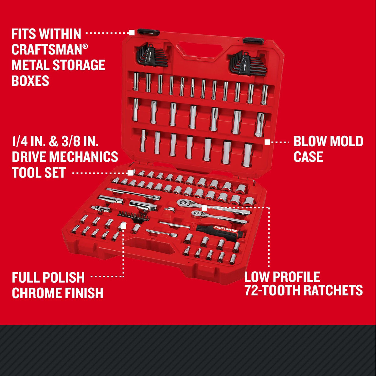 CRAFTSMAN Mechanics Tool Set 105 Pcs, Standard (SAE) and Metric with Case , 1/4 and 3/8 Inch Drive Car Tool Kit( CMMT12123)