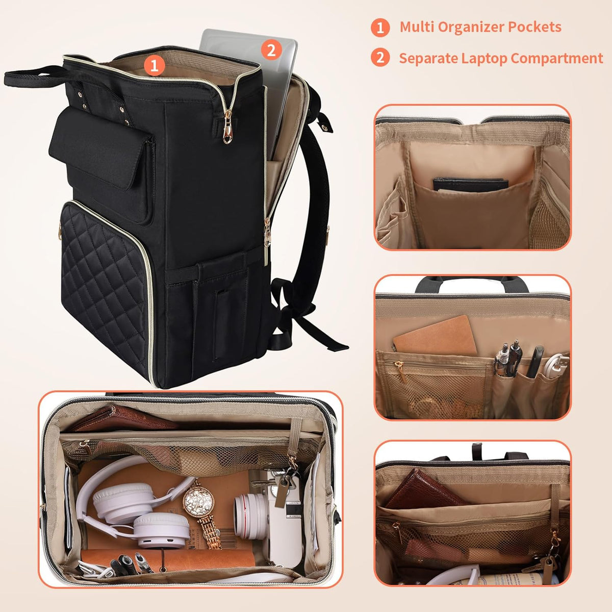 Backpack 15.6 Inch Backpack Backpack BERTASCHE Lunch for Women, Laptop with Insulated Cooler Lunch box, Nurse