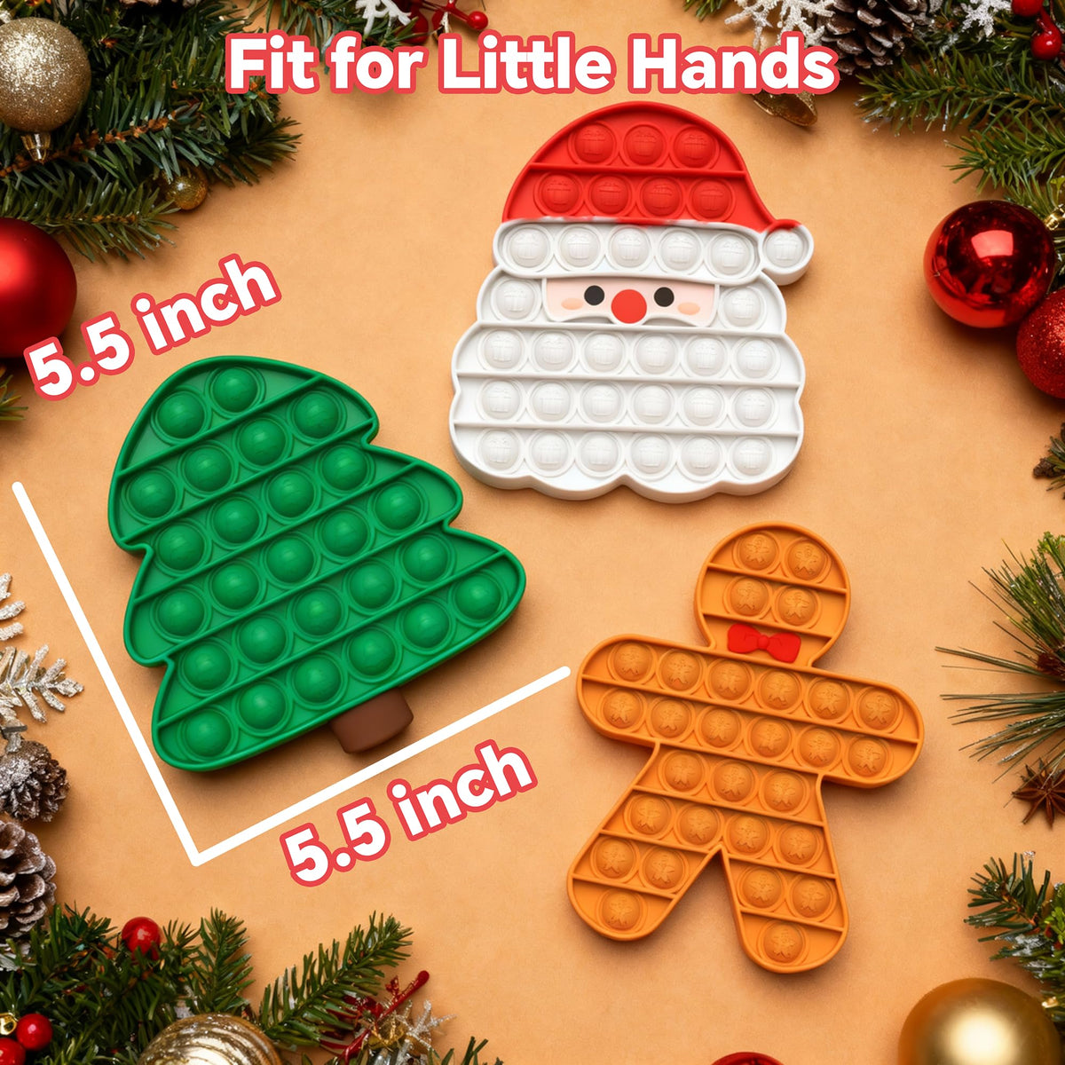 Christmas Bubbles Pop Fidget Toys, Stocking Stuffers Gifts for Grandkids Kids Toddler Boys Girls, Silicone Sensory Autism/ADHD Stress Relief Party Favors Bulk (Santa Claus, Tree, Gingerbread Man)