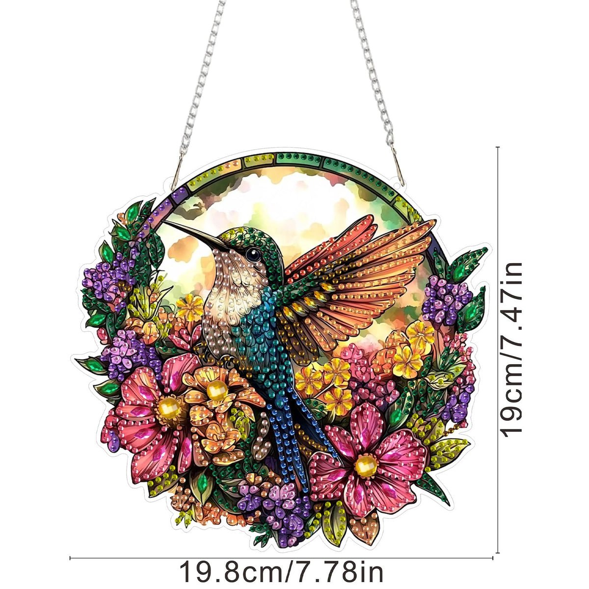 SENQAO Hummingbird Diamond Art Hanging Kits for Adults Kids, Acrylic Diamonds Painting Pendant Board Kit Flower, Diamond Art Painting Window Pendants Home Garden Wall Hanging Kits Hanging Ornament