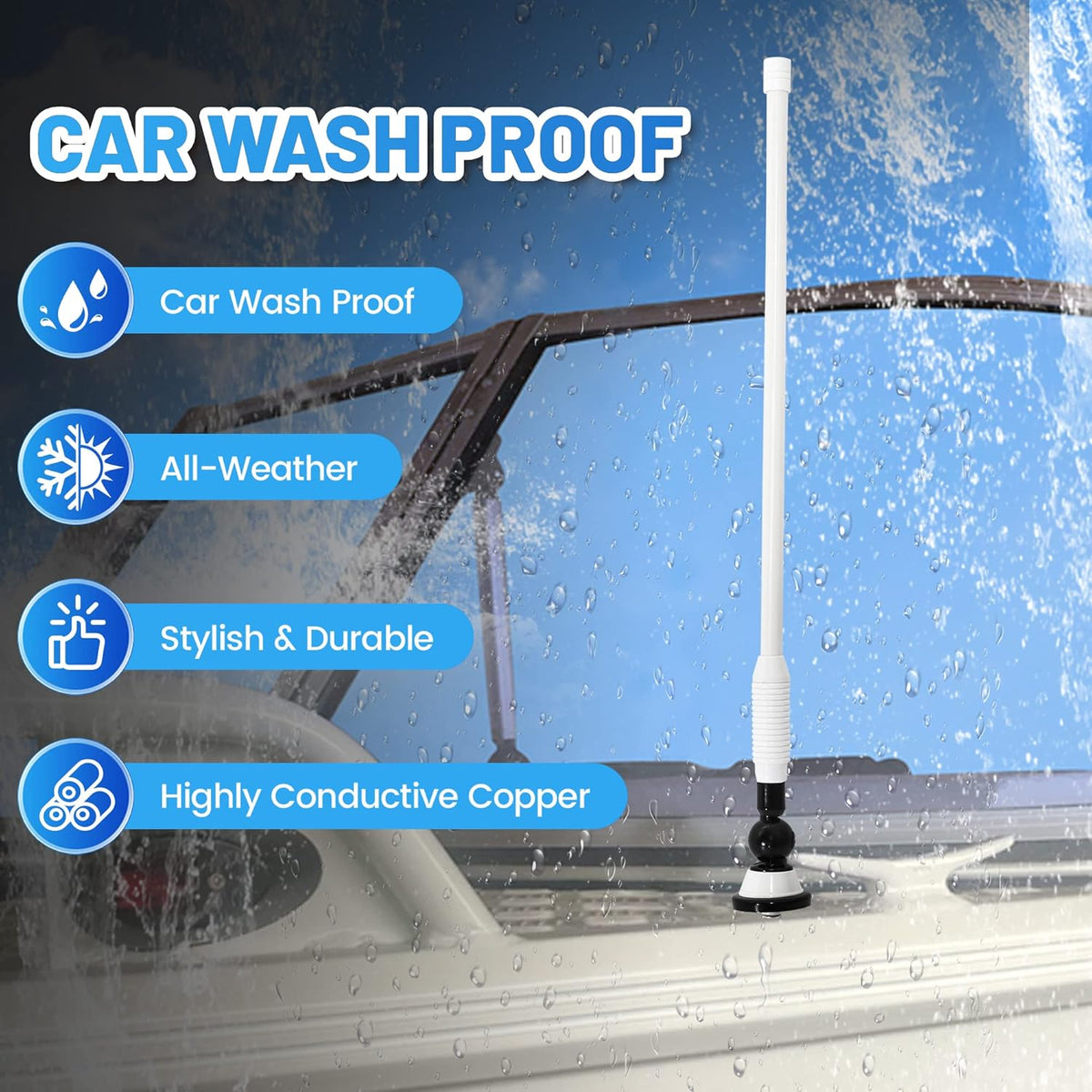 Anina 16 Inch Marine Trailer RV Radio Antenna Rubber Flexible Aerial Mast for Car Truck Boat ATV UTV Caravan Motorhome