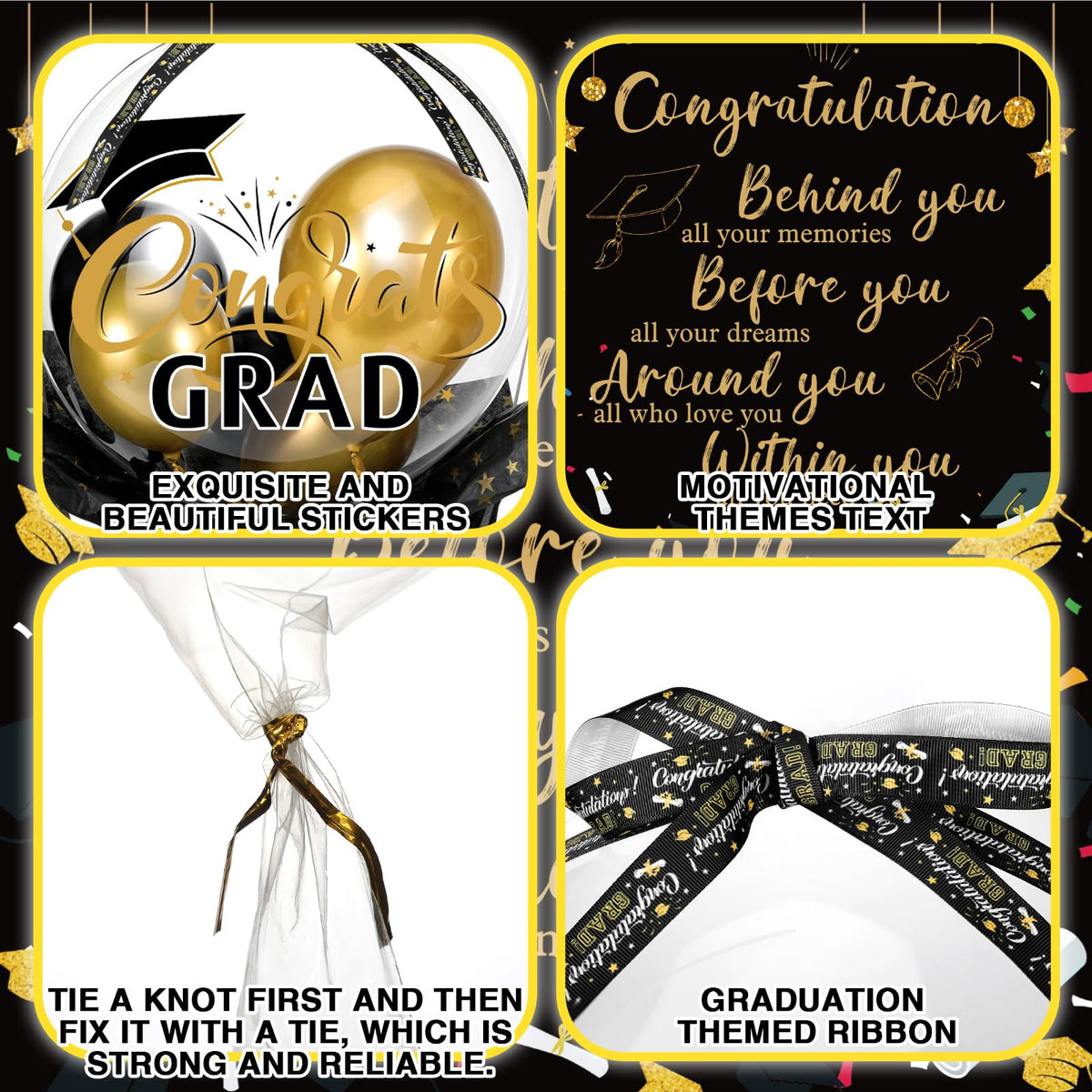 MiniInflat Black Gold Graduation Pull Money Balloon Box Gift Surprise Kit for Cash Graduation Party Balloon Set Class of 2026 Graduates Gifts for College High School Grad Party Decorations Supplies