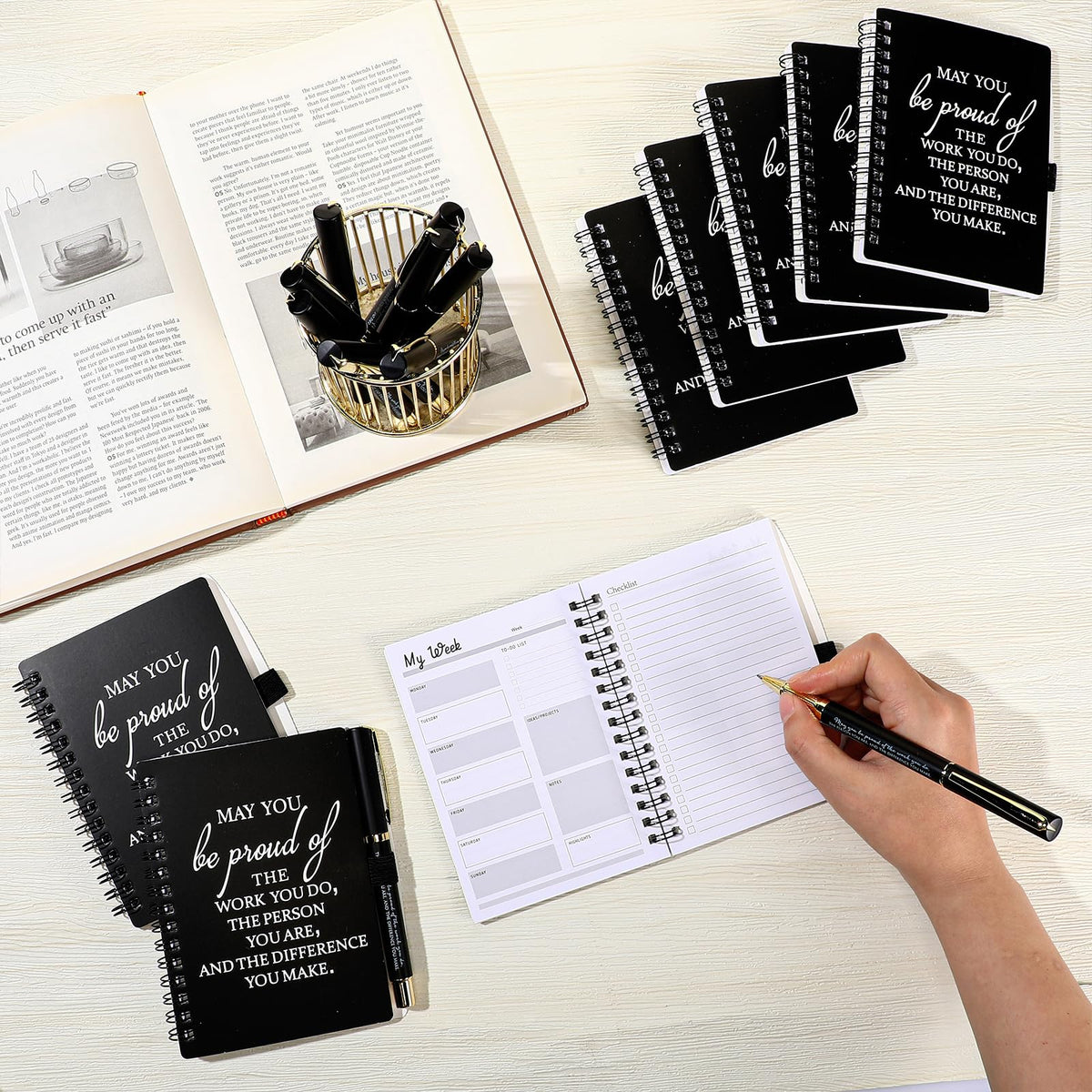 Tellingyou 20 Pcs/ 10 Set Employee Appreciation Gifts 2026-2027 Weekly Planners Journals A6 to Do List Bulk Notepads and Pens Thank You Gifts for Coworkers Teacher Staff (Black)
