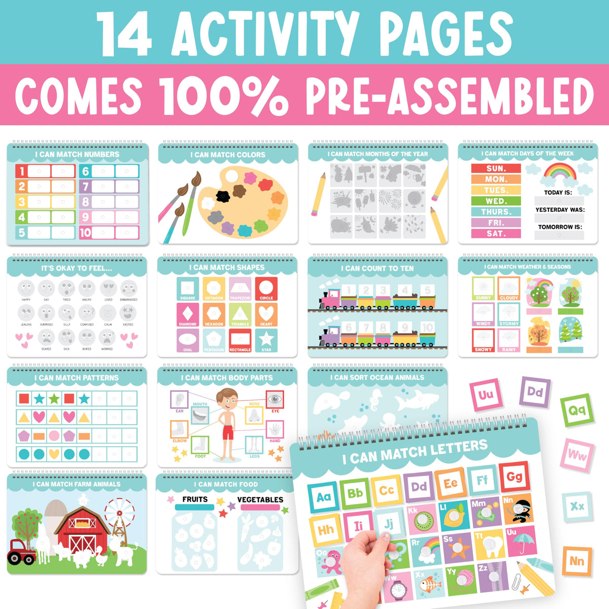 Hadley Designs My First Busy Book Toddlers 3-5, Montessori Preschool Learning Activities Age 4-5, 174 Pcs Velcro Busy Book, Travel Toys Airplane Car Quiet Time, Sensory Toys, Pre K Graduation Gifts