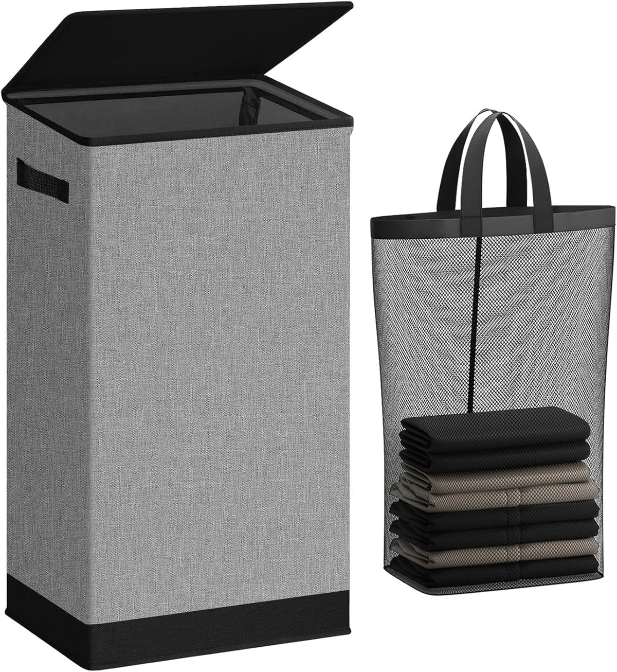 SOLEDI Laundry Hamper - 100L Collapsible Clothes Basket with Lid & Removable Bag | Grey