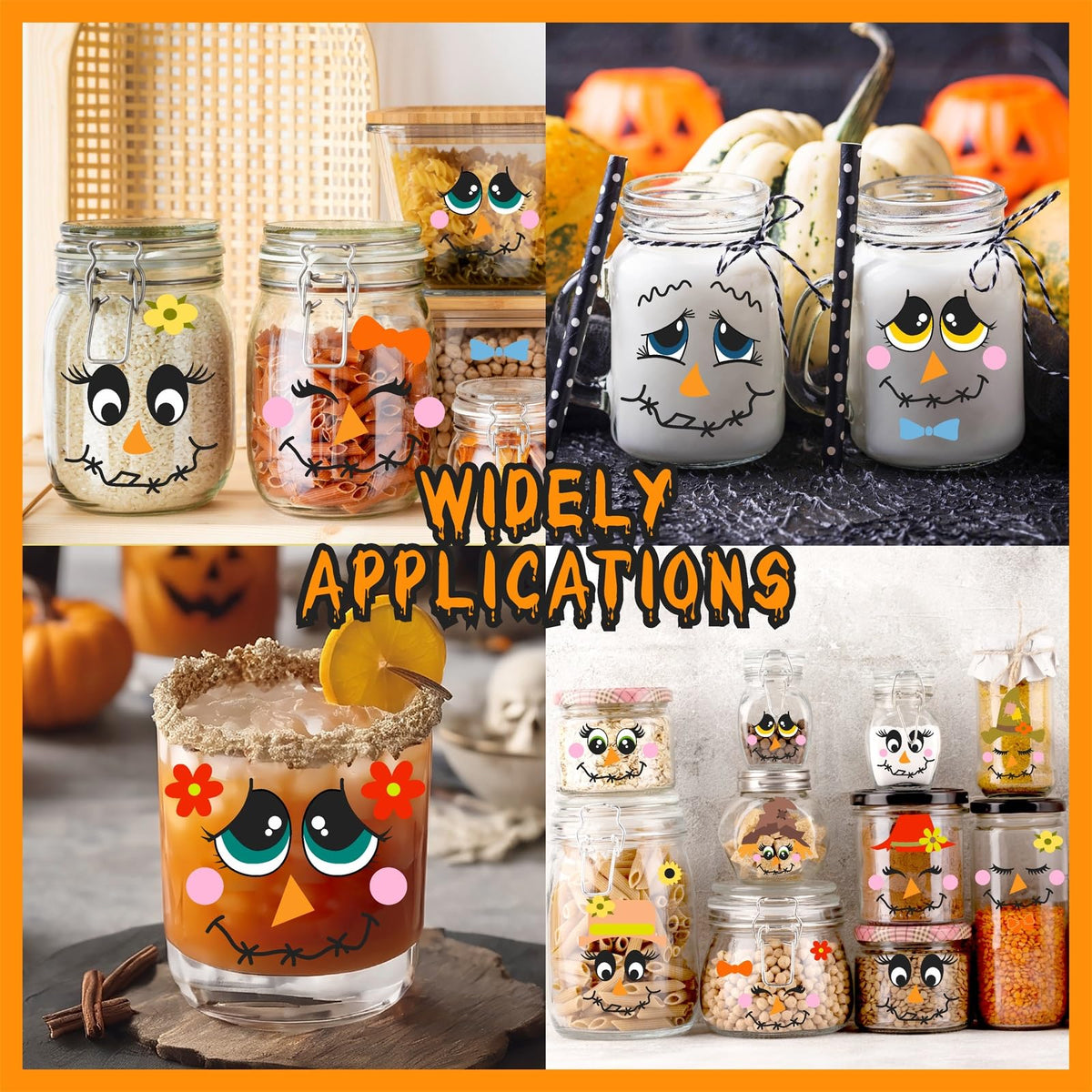 Pumpkin Decorating Stickers Halloween Pumpkin Faces Decals Funny Cartoon Scarecrow Faces Stickers Halloween Glass Decals for Crafts Cups Jars Ornaments Holiday Thanksgiving Party Decorations