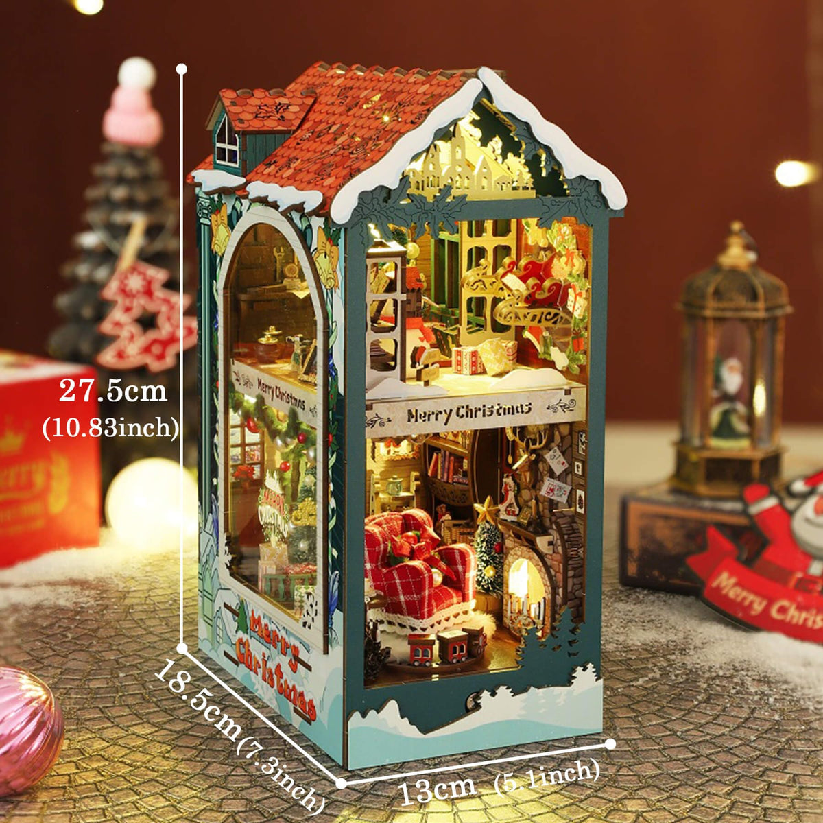 fifijoy Christmas Book Nook Kit - DIY Miniature House Dollhouse Kit for Adults and Teens, Booknook Bookshelf Insert Christmas Decorations, Gifts for Family and Friends (Merry Christmas)