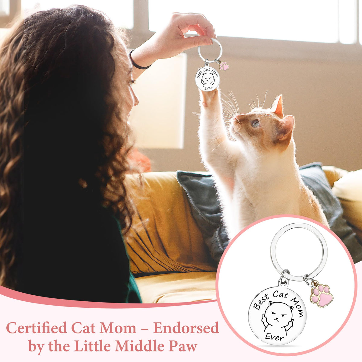 Verouis Cat Mom Gifts for Women Unique Cat Themed Gift for Cats Lovers Gifts for Women Funny Cats Accessories for Woman - Kitty Paw Socks Keychain Pen Candle Cup Sticky Notes Makeup Bag Card