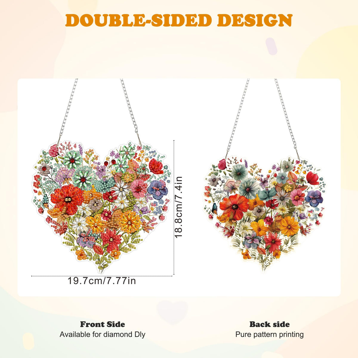HEIBAGO Heart Flower Diamond Art Hanging Kits for Adults, Diamond Art Suncatchers, 5D Special Shape Diamond Painting Pendant, DIY Window Ornament Gifts for Home Garden Door Wall Decor 8.3 x 8.3 Inch