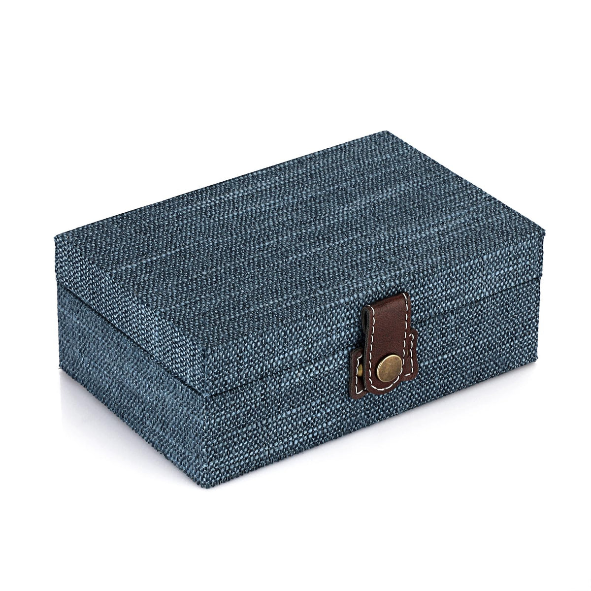 Hipiwe Treasure Chest Jewelry Box - Wooden Decorative Box with Clasp Linen Covered Memento Case Box Rectangular Keepsake Box Photos Storage Organizer Home Decor,Blue