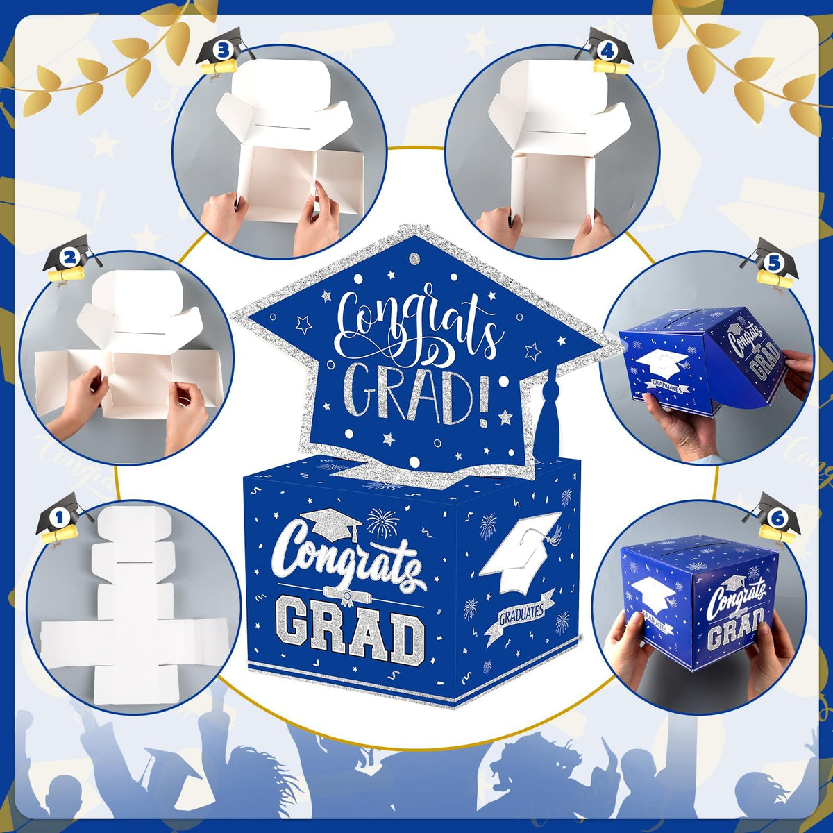 VABAMNA Class of 2026 Graduation Money Box for Cash Gift Pull, Funny Surprise DIY Cash Gift Idea Kit Graduation Money Holder for Boys Girls College High School Congrats Grad Party Favors, Blue Silver