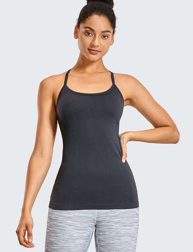 CRZ YOGA Seamless Workout Tank Tops for Women Racerback Athletic Camisole Sports Shirts with Built in Bra
