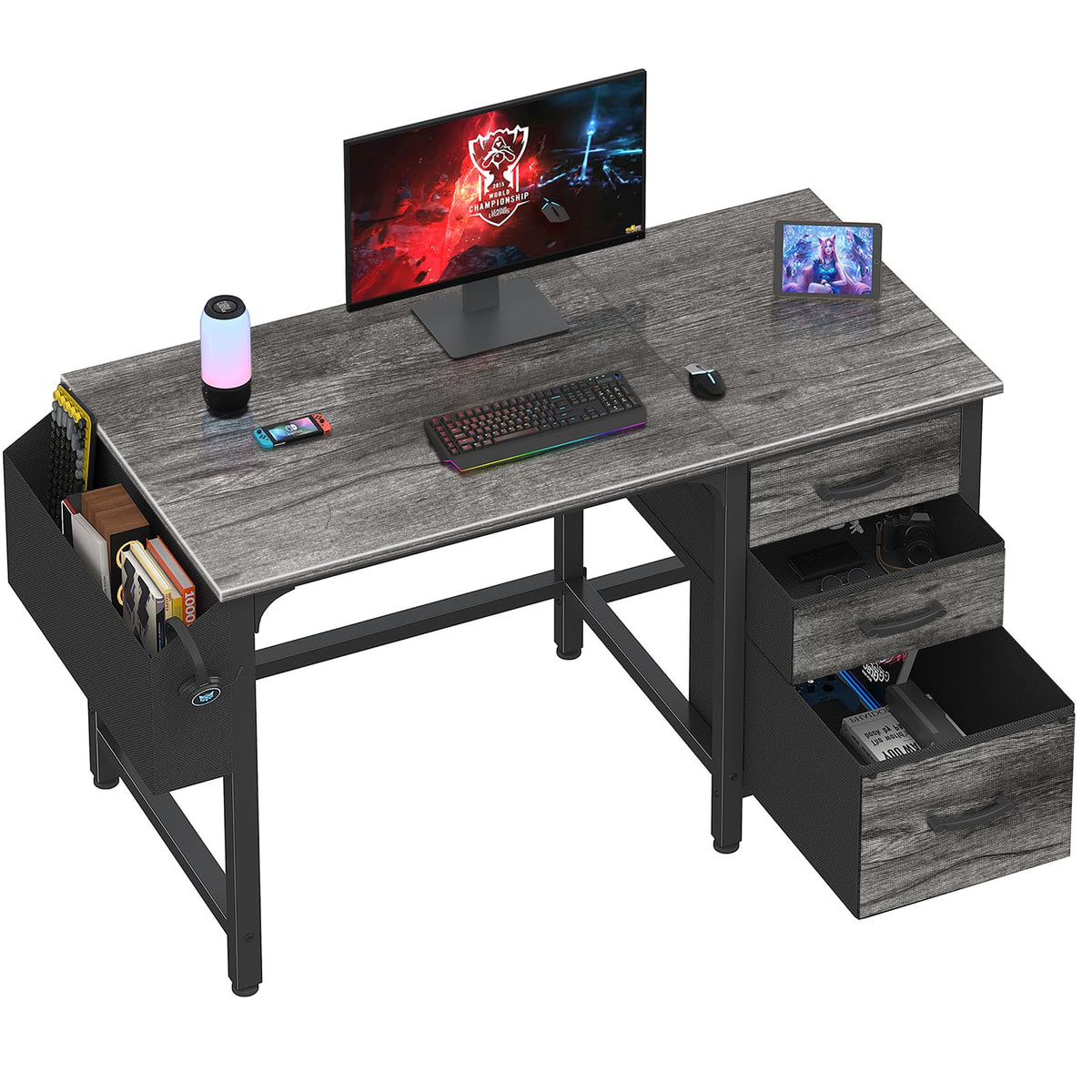Lufeiya Computer Desk with File Drawers Cabinet, 47 Inch Home Office Desks with Filing Cabinet for Small Space, Gaming Study Writing Table PC Desks, Gray