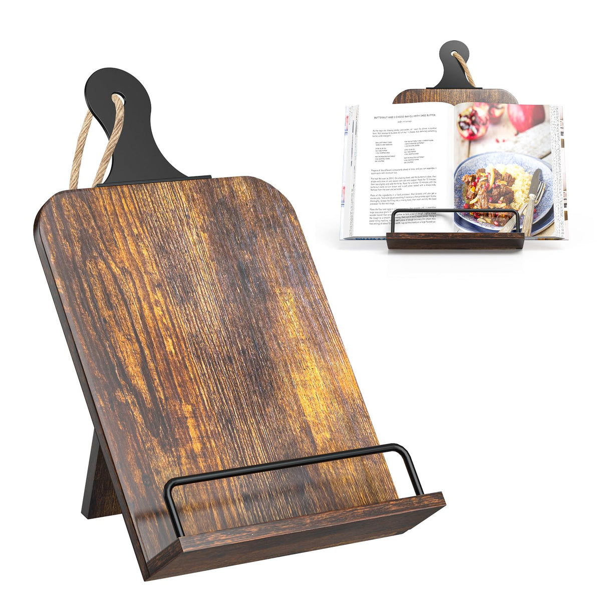 KLM Kitchen Cookbook Stand - Recipe Book Holder for Cooking, Organising and Storage - Perfect Home Shelf Decor and Wedding Retirement Gift for Woman (Brown)