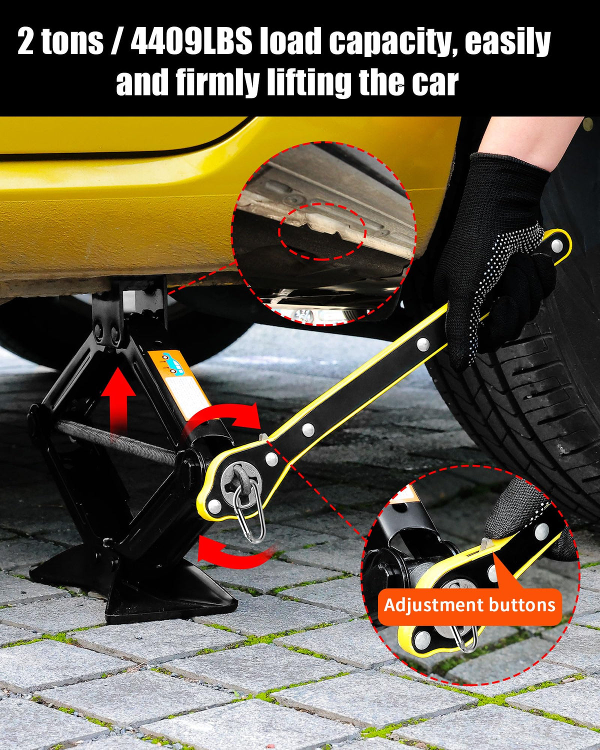 1.5-ton Scissor Jack in Your car's Roadside Emergency kit, Must-Have Spare tire Replacement Stand Tool for Your Vehicle, Telescoping Lug Nut Removal Tool, Ratchet Wrench, Tire Pressure Gauge (1.5T)