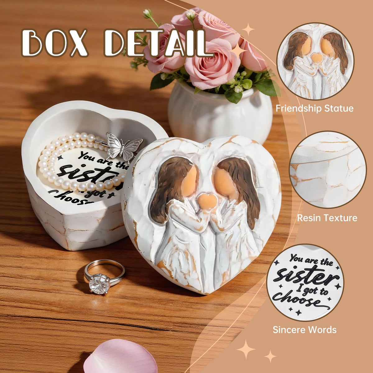 Friend Gifts for Women, Friend Small Keepsake Box - Mothers Day Birthday Gifts for Friends, You're The Sister I Got to Choose,Sister Gifts from Sister - Friendship Hand-Painted Resin Jewelry Box