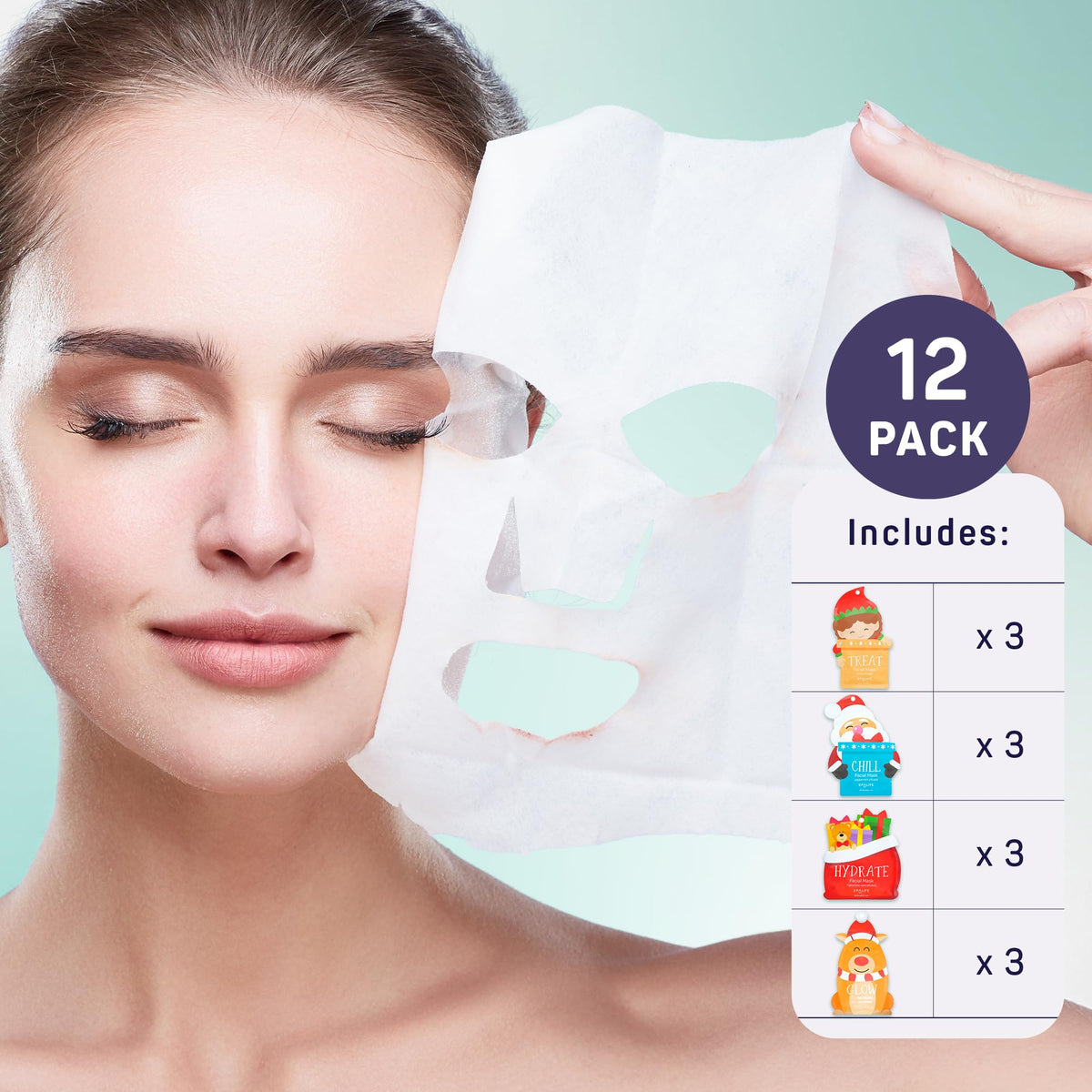 SpaLife Beauty Santa’s Squad 2025 Christmas Face Mask Bundle | Korean Facial Masks | Hydrating, Soothing, Complexion Enhancing and Firming Sheet Mask Set | Christmas Gifts for Women | 12 Pack