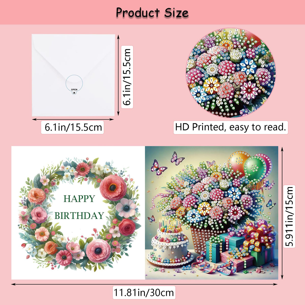Muzagroo Art Diamond Art Greeting Cards for Adults Diamond Painting Happy Birthday Greeting Cards for Beginners Adults Crafts Gem Art Kits Birthday Greeting Cards 8PCS (Happy Birthday 2)