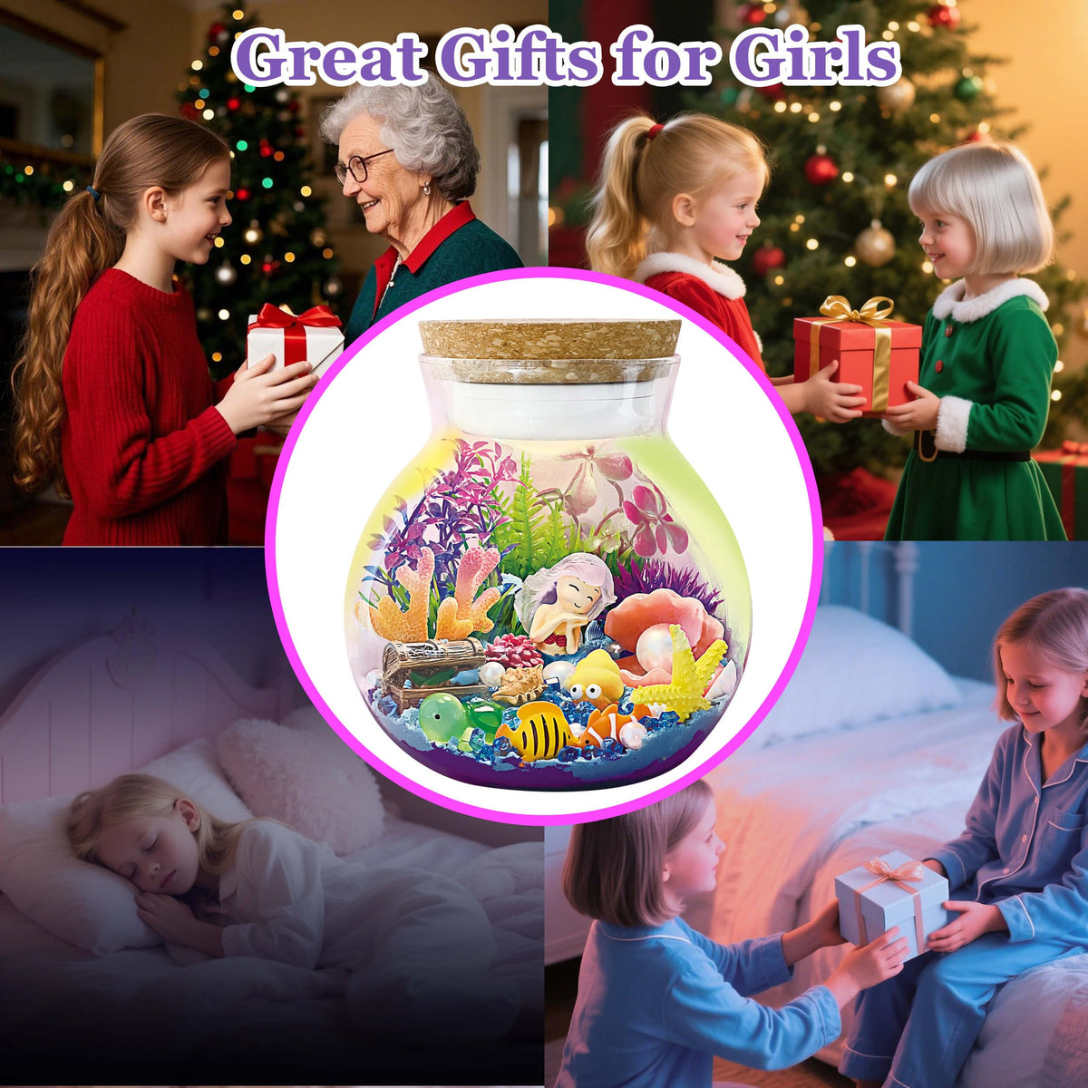 Mermaid Terrarium Kit for Kids - Toys Crafts for Girls Ages 5 6 7 8-12 Year Old Birthday (Batteries Not Included)