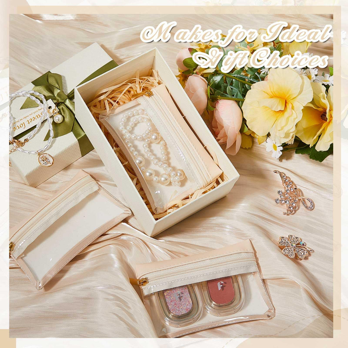 Uiifan 40 Pcs Travel Jewelry Bags Transparent PU Leather Zipper Pocket Rectangle Jewelry Storage Jewelry Organizer Box for Women Gift