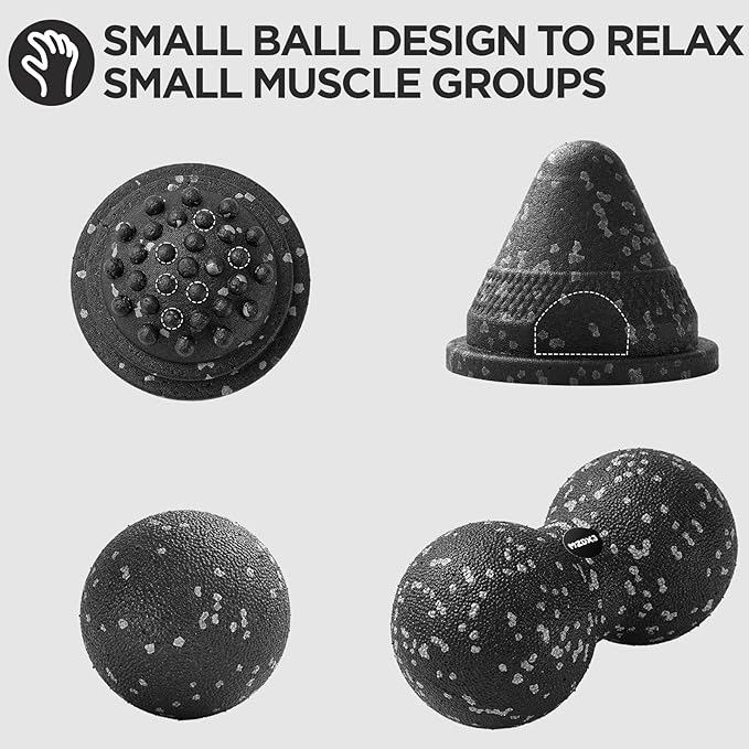 5 in 1 Foam Roller Set with Peanut Massage Ball, Curved Muscle Brush - Yoga Roller, Massage Ball, Trigger Point Triangle for Deep Tissue Relief (Black Gray)