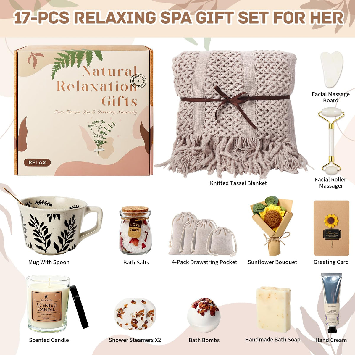 Birthday Gift for Women, Get Well Soon Self Care Package, Unique Spa Gift Basket Thank You Gifts for Mom Grandma Wife Best Friend Sister Her Mothers Day