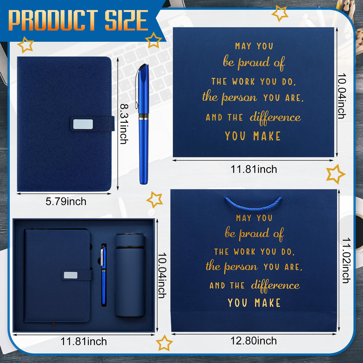 Honoson Employees Appreciation Gift Set for Men, New Employee Welcome to The Team Sets Notebook Pen and Tumbler May You Be Proud, Farewell Gifts for Coworkers(Blue)