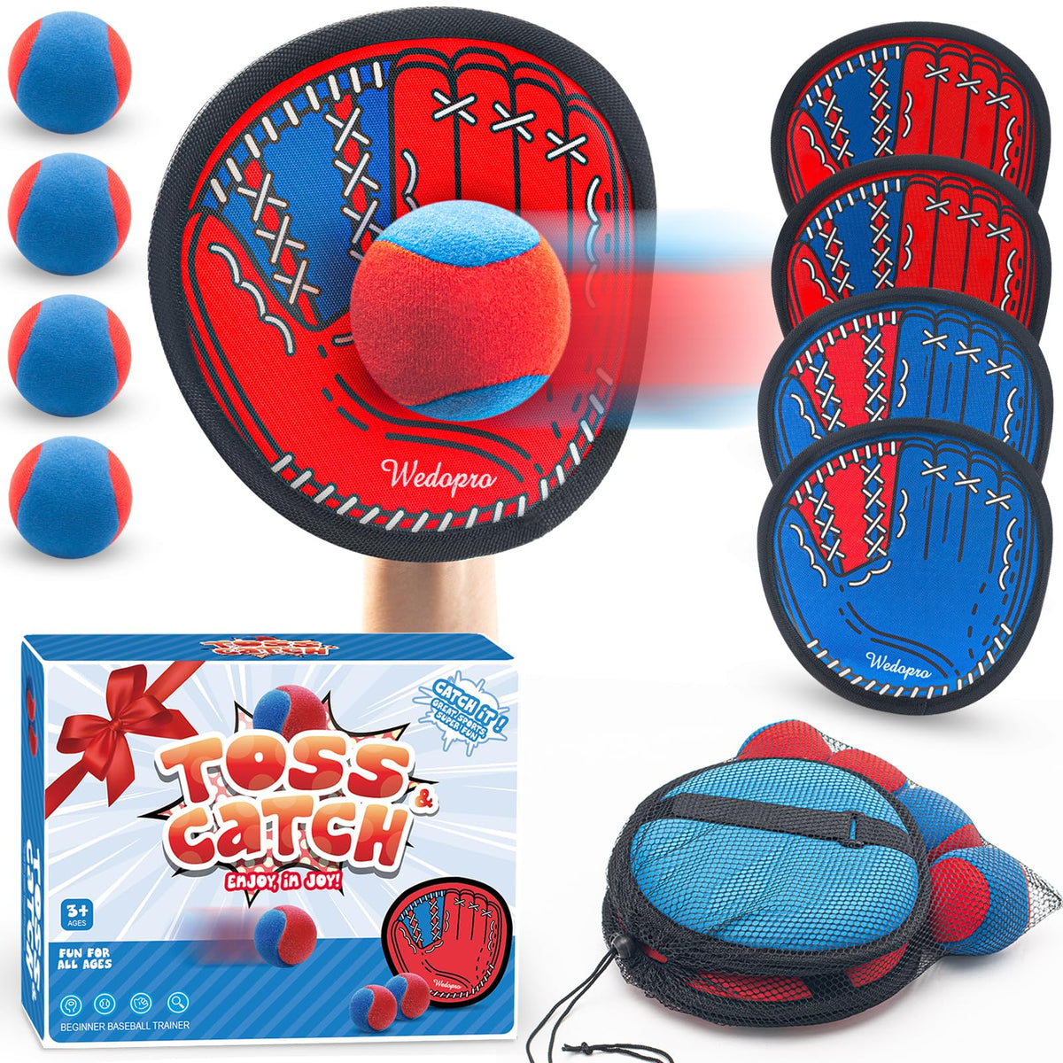 Toss and Catch Ball Game, Kids Toddler Baseball Glove & Catch Ball Toys, Outdoor Games for Family, Toys for Beach Yard Pool Outside, Birthday Easter Gift for Ages 3 4 5 6 7 8-12 Year Old Boys Girls