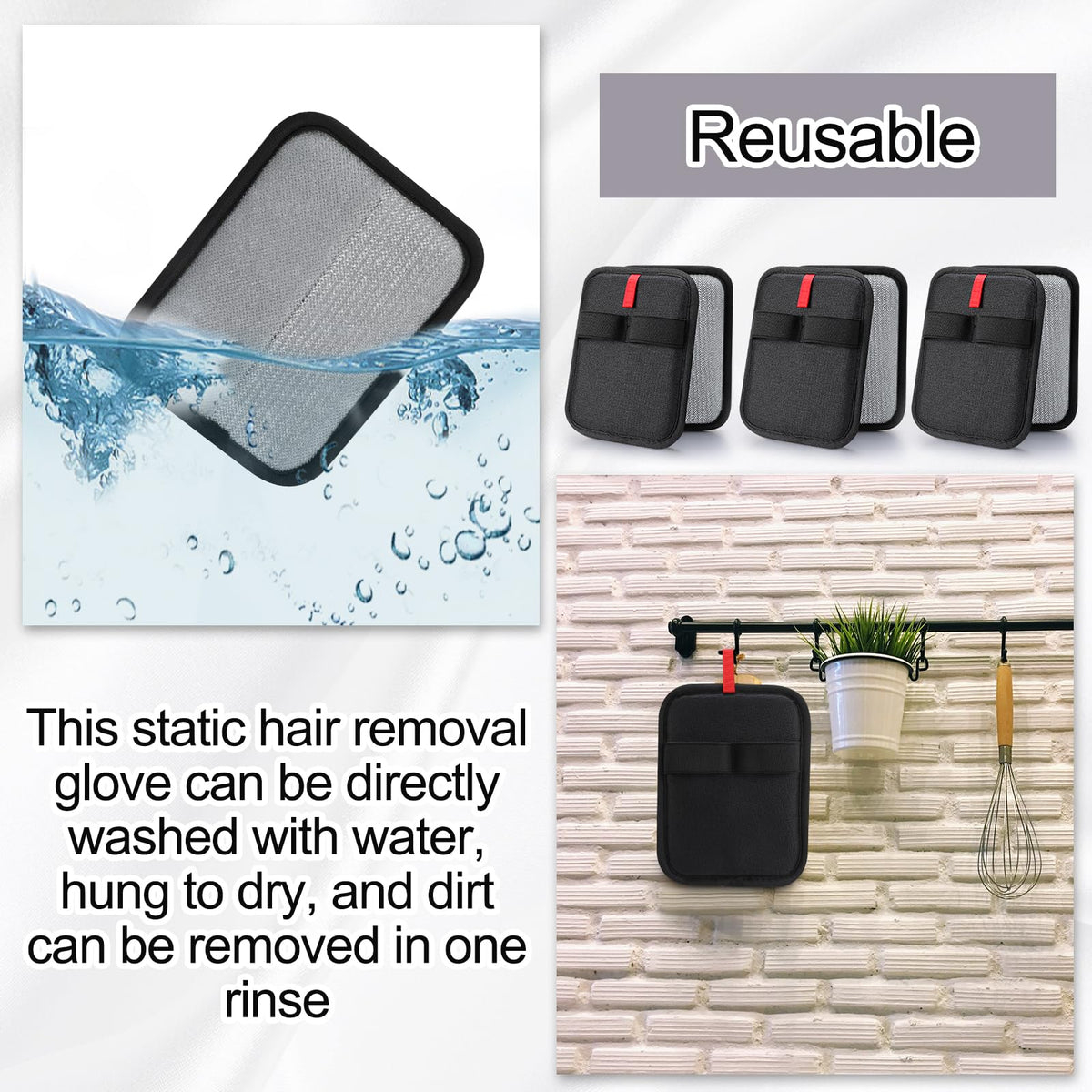 Guiqulai 3 Pcs Pet Hair Remover Gloves Reusable Electrostatic Cat Dog Hair Remover Glove Pet Hair Removal Tool for Couch Furniture Curtain Carpet
