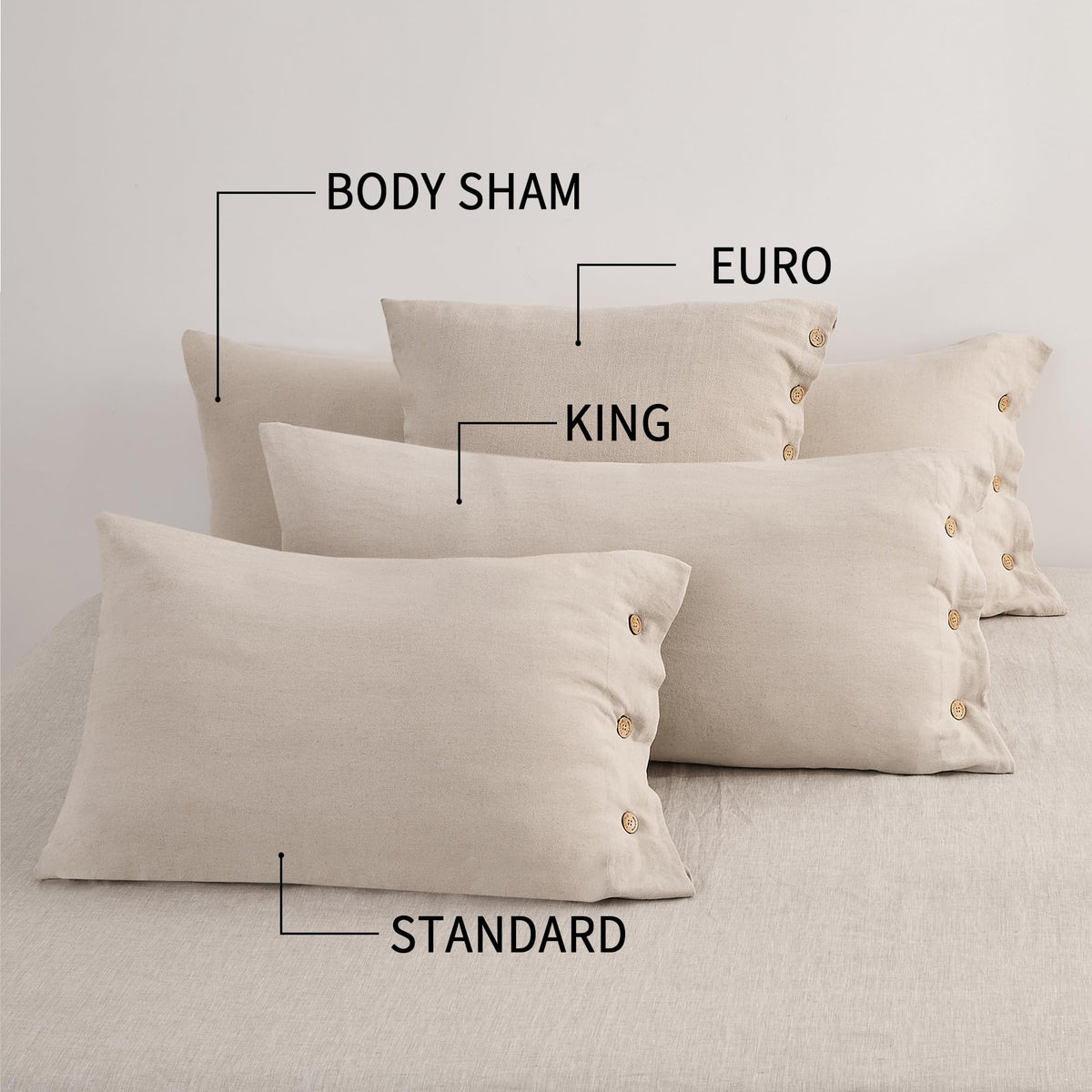 ATLINIA Linen Pillow Cases Standard Size - 20"x 26" Pillowcase Set of 2, Button Closure Cooling Breathable Pillow Cover, Bed Flax Linen Cotton Blend Farmhouse Netural Pillow Sham Linen Color