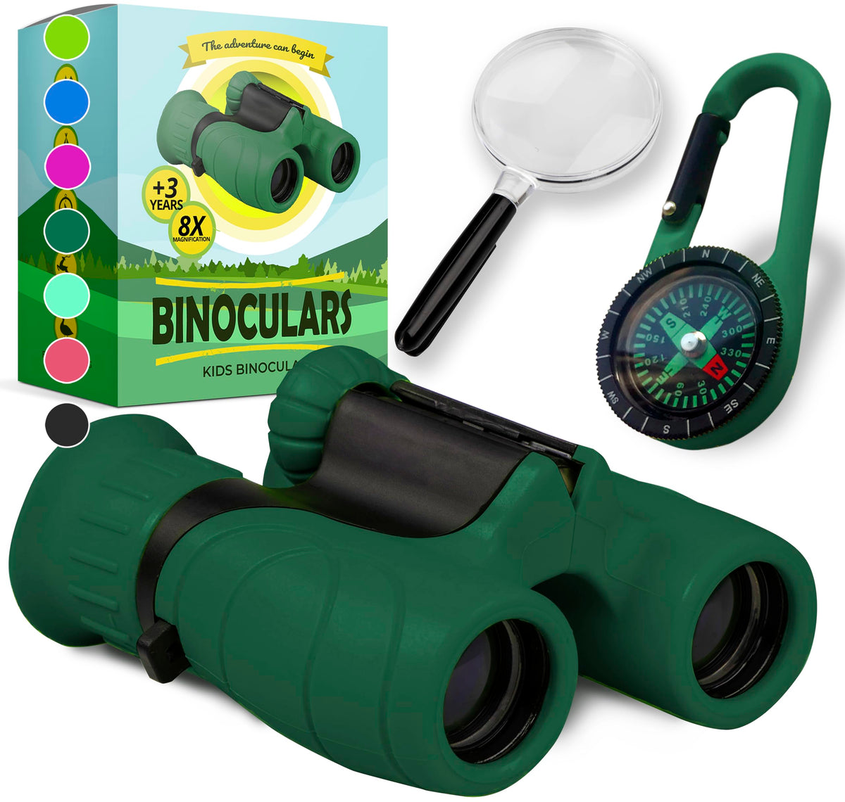 Binoculars for Kids – Perfect Toy for Little Boys and Girls – Extensive Set Incl. Magnifying Glass & Compass – Powerful Magnification 8X21 – 3 to 12 Year Old Kids for Toddler
