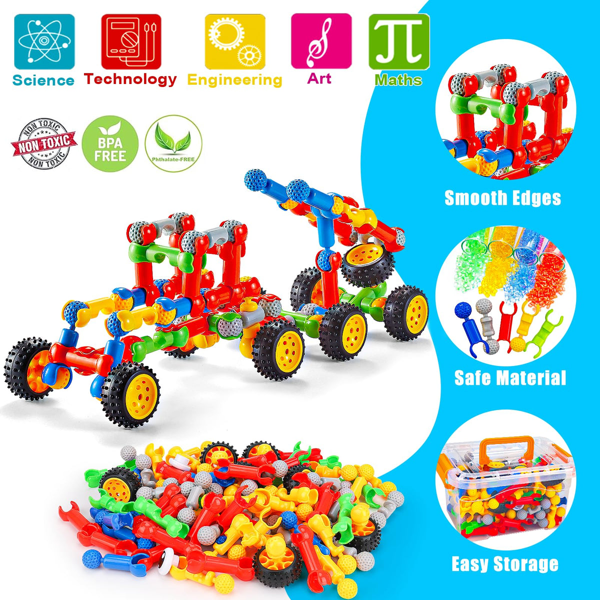 Kids STEM Building Toys for 3 4 5 6 7 8+ Year Old Boy Girl Birthday Gift, 125 Pcs Preschool Classroom Educational Building Blocks Stem Kits Activities Ages 3-5 4-8 5-7 6-8 Engineering Creative Games