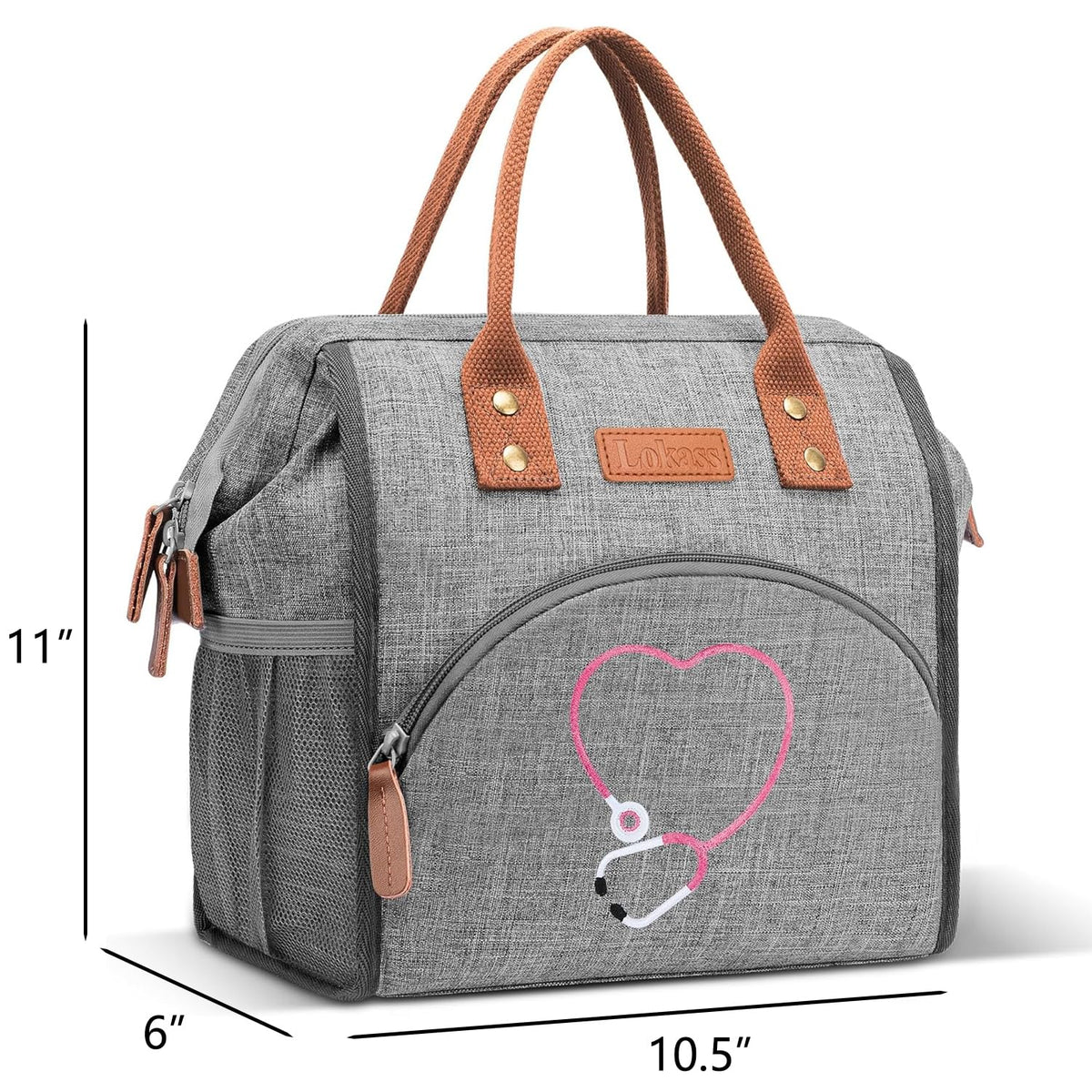 Srotek Nurse Gifts for Women - Embroidered Nurse Lunch Bag for Work, Large Capacity Wide-Open Lunch Box Insulated Reusable Lunch Tote Cooler Bag, Practical Nurse Accessories for Daily Use, Grey