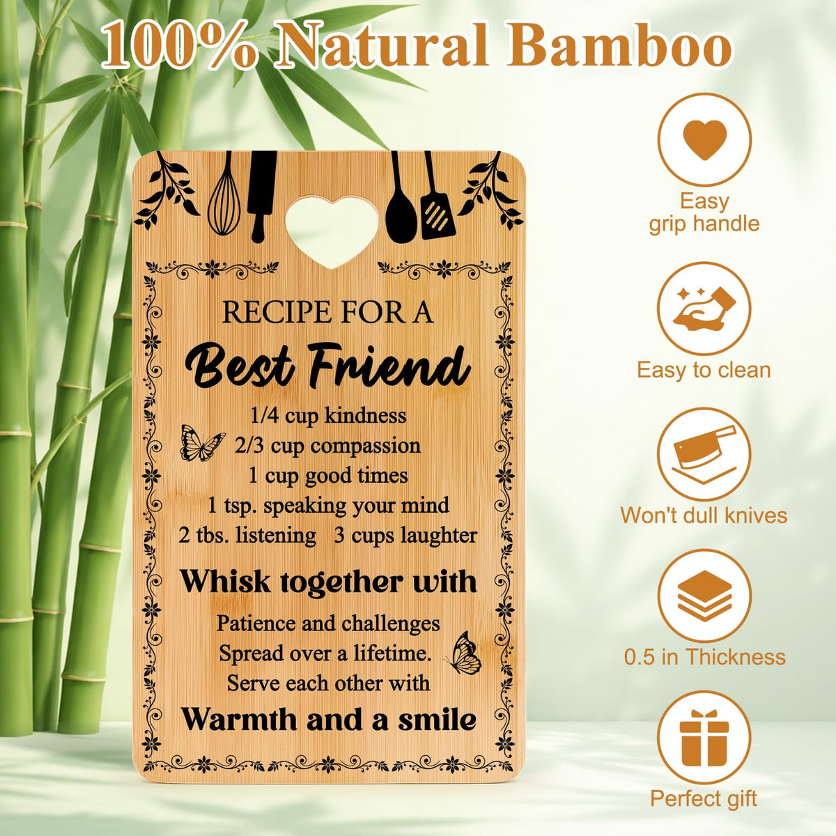Friend Kitchen Gift Bamboo Cutting Board Decorative Unique Birthday Present Xmas Charcuterie Boards for Friends Christmas Wooden Cheese Board Thanksgiving Friendship Gifts Chopping Board