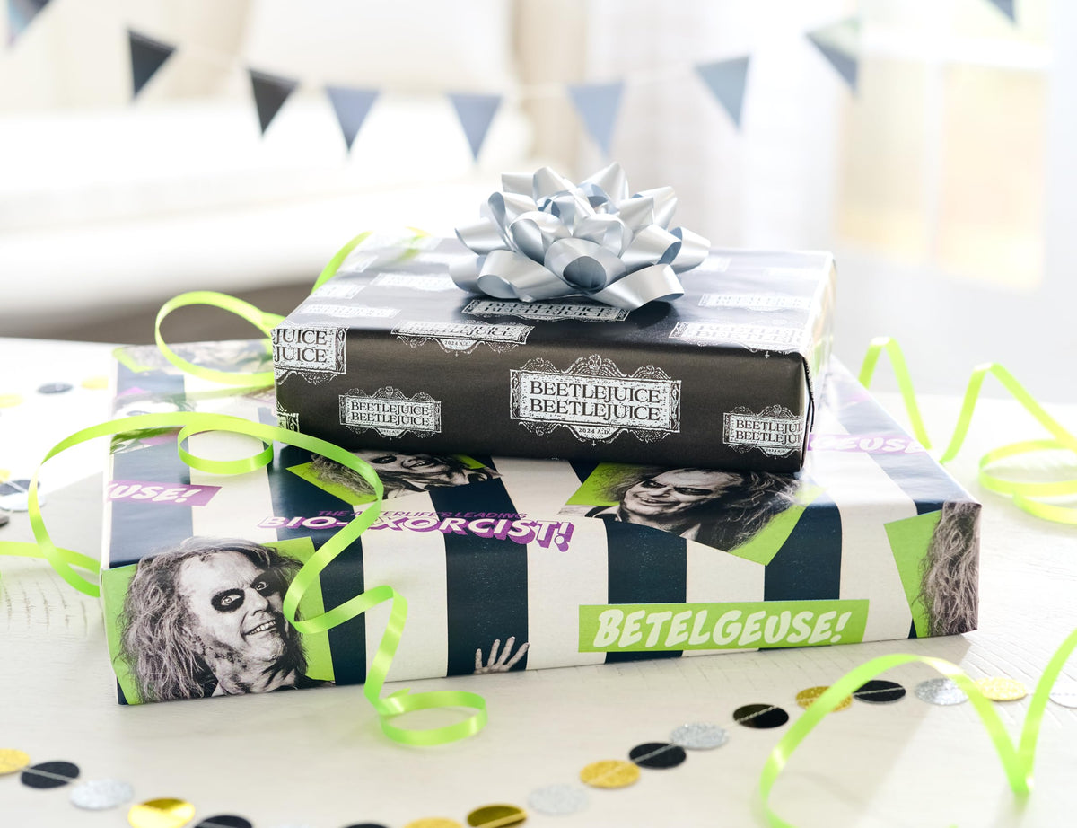 American Greetings 40 sq. ft. Reversible Beetlejuice Wrapping Paper for All Occasions (1 Roll, 30 in. x 192 in.)