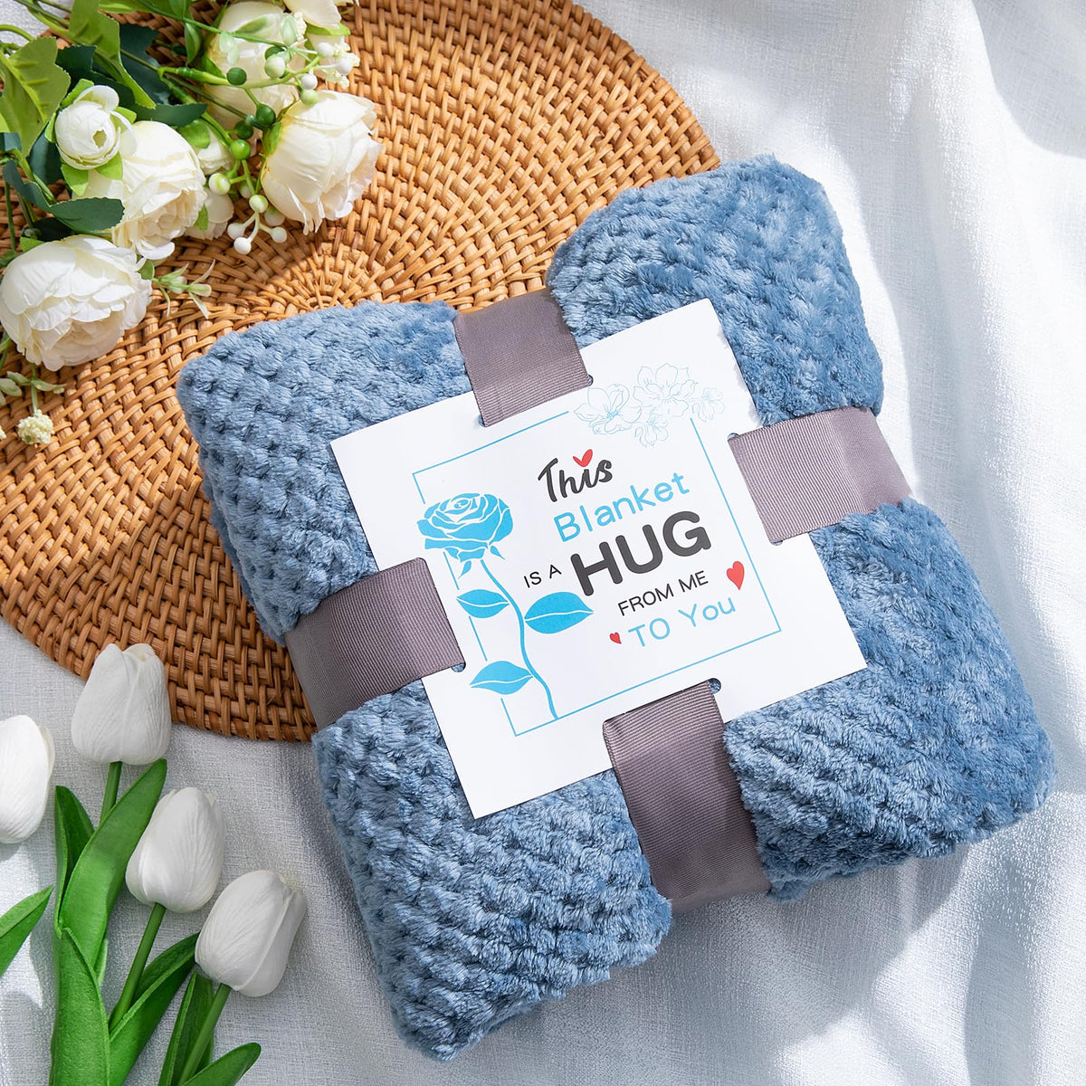 Gifts Basket for Women,Birthday Gifts for Women Birthday Presents Friendship Gifts Get Well Soon Gifts Self Care Package Gifts Blue Gift Box Relaxing Set Unique Gifts with Blanket for Mom,Wife,Sister
