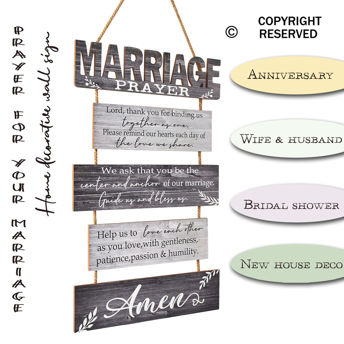 Buecasa Marriage Rustic Sign with 5pcs Panels Strung Together - Bridal Shower Gift for Couples Wife Husband - Christian Religious Inspiring Home Decor Newlywed